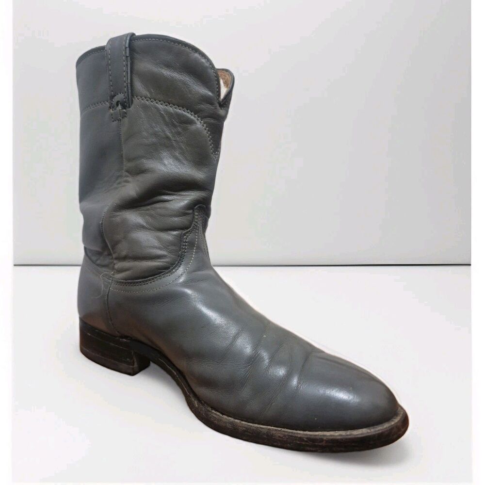 Vintage 70s Wrangler 5952 Grey Leather Western Roper Boots Size 10.5D USA